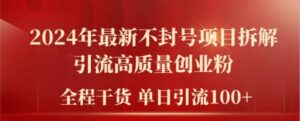 2024年全新防封号新项目拆卸引流方法高品质自主创业粉，全过程干货运单日轻轻松松引流方法100 【揭密】-网创资源