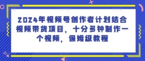 2024年微信视频号创作者计划融合短视频带货新项目，十分多种制作一个短视频，家庭保姆级实例教程-网创资源