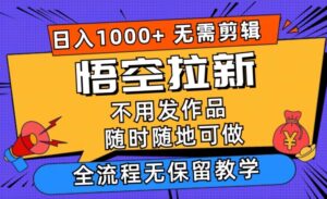 孙悟空引流日入1k 不用视频剪辑当日入门，一部手机随时能做，毫无保留的课堂教学-网创资源