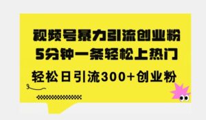 全新升级微信视频号暴力行为引流方法自主创业粉，三分钟一条简易抖音上热门，日引300 自主创业粉-网创资源