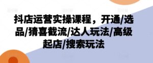 抖音小店经营实操课程，开启/选款/猜喜截留/大咖游戏玩法/高端出单/检索游戏玩法-网创资源