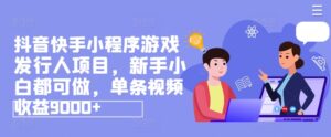 抖音和快手小程序游戏外国投资者新项目，新手入门都可以做，一条视频收益9000-网创资源