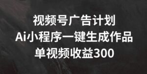 视频号广告计划，AI小程序一键生成作品， 单视频收益300+【揭秘】-网创资源
