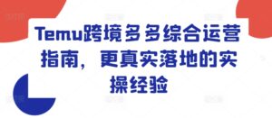 Temu跨境电商多多的综合性运营指南，更准确落地实战经验-网创资源