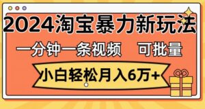 一分钟一条视频，新手轻轻松松月入了万，2024淘宝网暴力行为新模式，可大批量变大盈利-网创资源