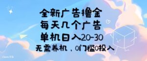 全新升级广告宣传撸金，每日好多个广告宣传，单机版日入20-30 不用养机，0要求0资金投入-网创资源