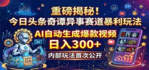 重磅揭秘!今日头条奇谭异事赛道暴利玩法:AI自动生成爆款视频,日入300+-网创资源