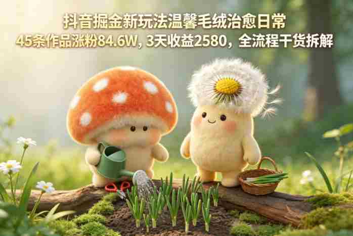 抖音掘金新玩法温馨毛绒治愈日常，45条作品涨粉84.6W，3天收益2580，全流程干货拆解