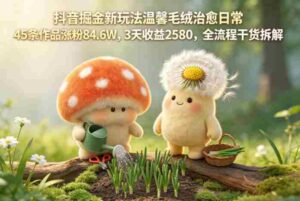 抖音掘金新玩法温馨毛绒治愈日常，45条作品涨粉84.6W，3天收益2580，全流程干货拆解-网创资源