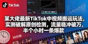 某大佬最新TikTok中视频搬运玩法，实测破解原创检测，流量稳冲破万，半个小时一条爆款-网创资源