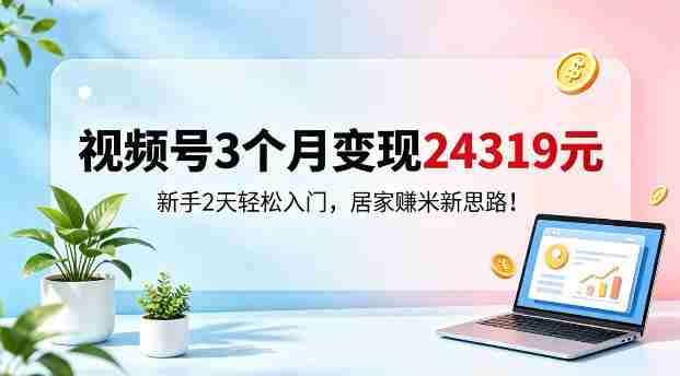 视频号3个月变现24319，新手2天轻松入门，居家賺米新思路【揭秘】