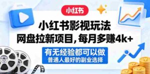 小红书影视玩法网盘拉新项目,每月多賺4k+,有无经验都可以做,普通人最好的副业选择-网创资源
