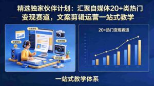 (18478期)精选独家伙伴计划:汇聚自媒体20+类热门变现赛道,文案剪辑运营一站式教学-网创资源