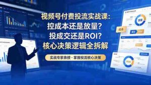 (18462期)视频号付费投流实战课-5月:控成本还是放量?投成交还是ROI?核心决策逻辑全拆解-网创资源