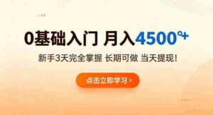 0基础入门,月入4.5k+,新手3天完全掌握,长期可做,当天见收益当天提【揭秘】-网创资源