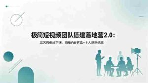 （18672期）极简短视频团队搭建落地营2.0：三天两夜线下课，四维内容罗盘+十大爆款模版-网创资源