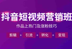 抖音短视频运营班,一门课学会作品上热门及涨粉技巧,引流转化剪辑变现(2026年5月)-网创资源