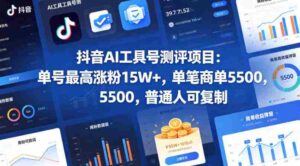 抖音AI工具号测评项目，单号最高涨粉15W+，单笔商单5.5k，也可进伙伴计划，普通人可复制（更新5月）-网创资源