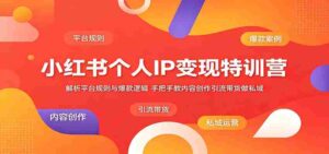 小红书个人IP变现特训营：解析平台规则与爆款逻辑，手把手教内容创作引流带货做私域-网创资源