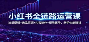 小红书全链路运营课：流量逻辑+选品货源+内容制作+矩阵起号，新手也能赚钱-网创资源