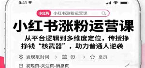 小红书涨粉运营课：从平台逻辑到多维度定位，传授挣钱 “核武器”，助力普通人逆袭-网创资源