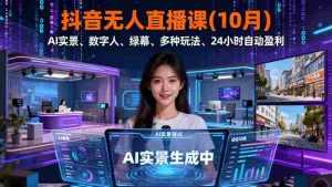 （16355期）抖音无人直播课(10月)，AI实景、数字人、绿幕、多种玩法、24小时自动盈利-网创资源