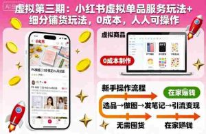 虚拟第三期：小红书虚拟单品服务玩法+细分铺货玩法，0成本，人人可操作-网创资源