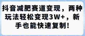抖音减肥赛道变现，两种玩法轻松变现3W+，新手也能快速复制-网创资源