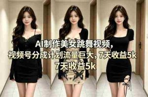 AI制作美女跳舞视频，视频号分成计划流量巨大，7天收益5k+-网创资源