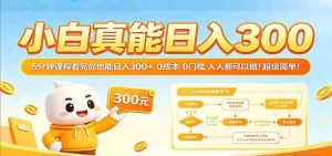 小白真能日入300！5分钟课程看完你也能日入300+ 0成本0门槛人人都可以做！-网创资源