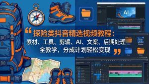 （17994期）探险类抖音精选视频教程：素材、工具、剪辑、AI、文案、后期处理全教学，分成计划轻松变现-网创资源