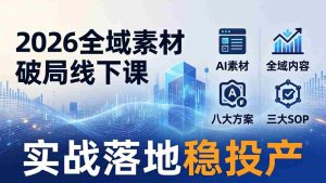 （17942期）2026全域素材破局线下课：AI素材+全域内容+八大方案+三大SOP，实战落地稳投产-网创资源