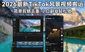 2026最新TikTok风景视频搬运简单剪辑去重，小白副业月入8k-网创资源