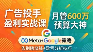 （17925期）广告投手盈利实战课：月管600万预算大神，带你告别瞎烧钱，Meta+Google策略+盈亏分析-网创资源