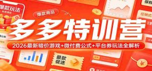 多多特训营（更新3月）：2026最新暗价游戏+微付费公式+平台券玩法全解析-网创资源