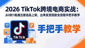 （17850期）2026TikTok跨境电商实战：从0到1跑通注册选品上架，出单发货回款全流程手把手教学-网创资源