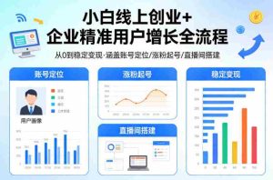 小白线上短视频创业+企业精准用户增长全流程，涵盖账号定位、涨粉起号，直播间搭建等，从0做到稳定变现-网创资源