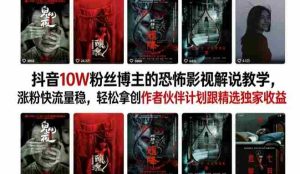 抖音10W粉丝博主的恐怖影视解说教学，涨粉快流量稳，轻松拿创作者伙伴计划跟精选独家收益-网创资源