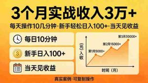 （17639期）3个月实战收入3万+，每天操作10几分钟，新手轻松日入100+，当天见收益-网创资源