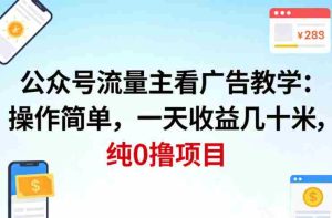 公众号流量主看广告撸收益，操作简单，一天收益几十米，纯0撸项目-网创资源