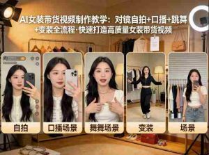 AI女装带货视频制作教学，对镜自拍、口播、跳舞、变装全流程，快速打造高质量女装带货视频-网创资源