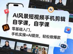 AI风景短视频手机剪辑自学课，零基础入门，手机实操+AI提效，轻松做爆款-网创资源