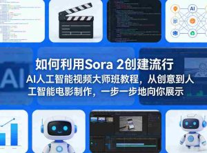 如何利用Sora 2创建流行AI人工智能视频大师班教程，从创意到人工智能电影制作，一步一步地向你展示-网创资源