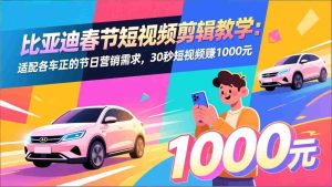 （17320期）比亚迪春节短视频剪辑教学：适配各车企的节日营销需求，30秒短视频赚1000元-网创资源