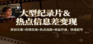 大型纪录片&热点信息差变现：原创文案+剪辑实操+热点选题+收益开通，快速起号-网创资源