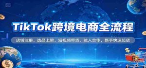 TikTok跨境电商全流程，店铺注册、选品上架、短视频带货、达人合作，新手快速起店-网创资源