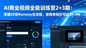 （17235期）AI商业视频全能训练营2+3期：掌握SD到Runway全流程，接商单报价可达5K-5W-网创资源