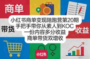 小红书商单变现陪跑营第20期，手把手带你从素人到KOC，一份内容多分收益，商单带货双增收-网创资源