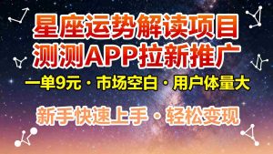 星座运势解读项目，测测APP拉新推广，9元/单，市场空白，用户体量大，新手也能快速…-网创资源