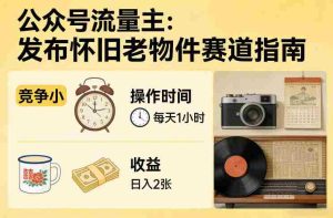 公众号流量主之发布怀旧老物件赛道，竞争小，每天操作1小时，日入2张-网创资源